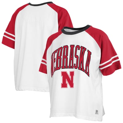  Nebraska Huskers Pressbox Women's Sky Colorblock Slub T-Shirt - White