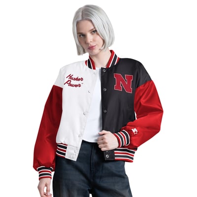 Nebraska Huskers Starter Women's Game On Full Snap Varsity Jacket - Scarlet/Black