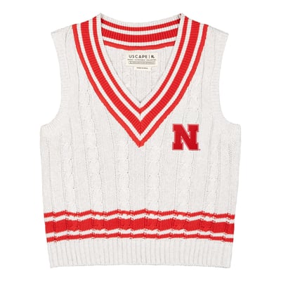  Nebraska Huskers Uscape Apparel Women's Renew Cable V-Neck Vest Sweater - Ash