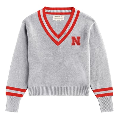  Nebraska Huskers Uscape Apparel Women's Renew V-Neck Sweater - Ash