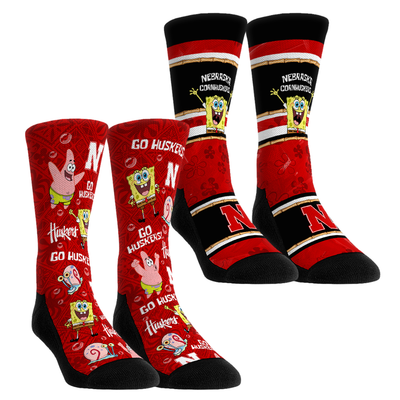  Nebraska Huskers Rock Em Youth SpongeBob SquarePants Two-Pack Crew Socks Set - Scarlet