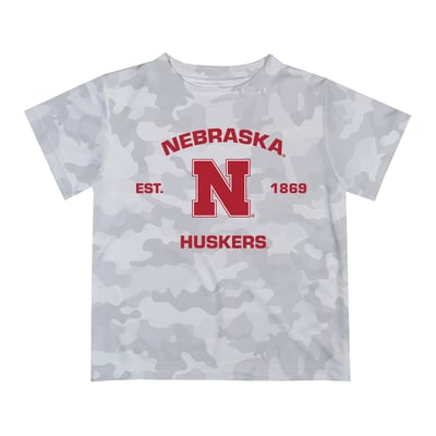 Nebraska Huskers Vive La Fete Youth Est. Date Camo T-Shirt - Gray