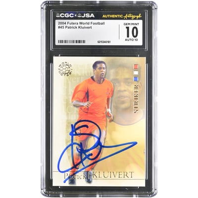 Patrick Kluivert Netherlands National Team Autographed 2004 Futera World Football #45 CGC Authenticated 10/10 Card