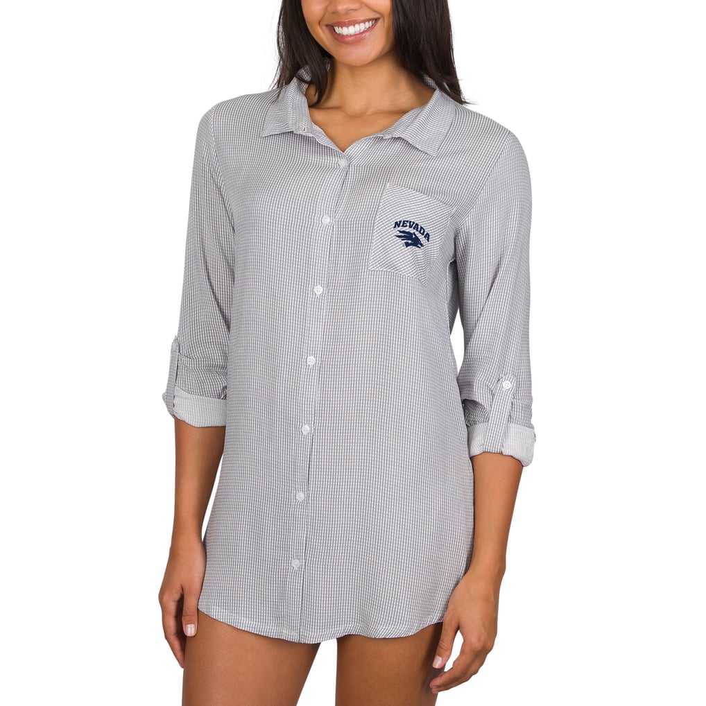 Nevada Wolf Pack College Concepts Women's Full-Button Long Sleeve Melody Nightshirt - Gray