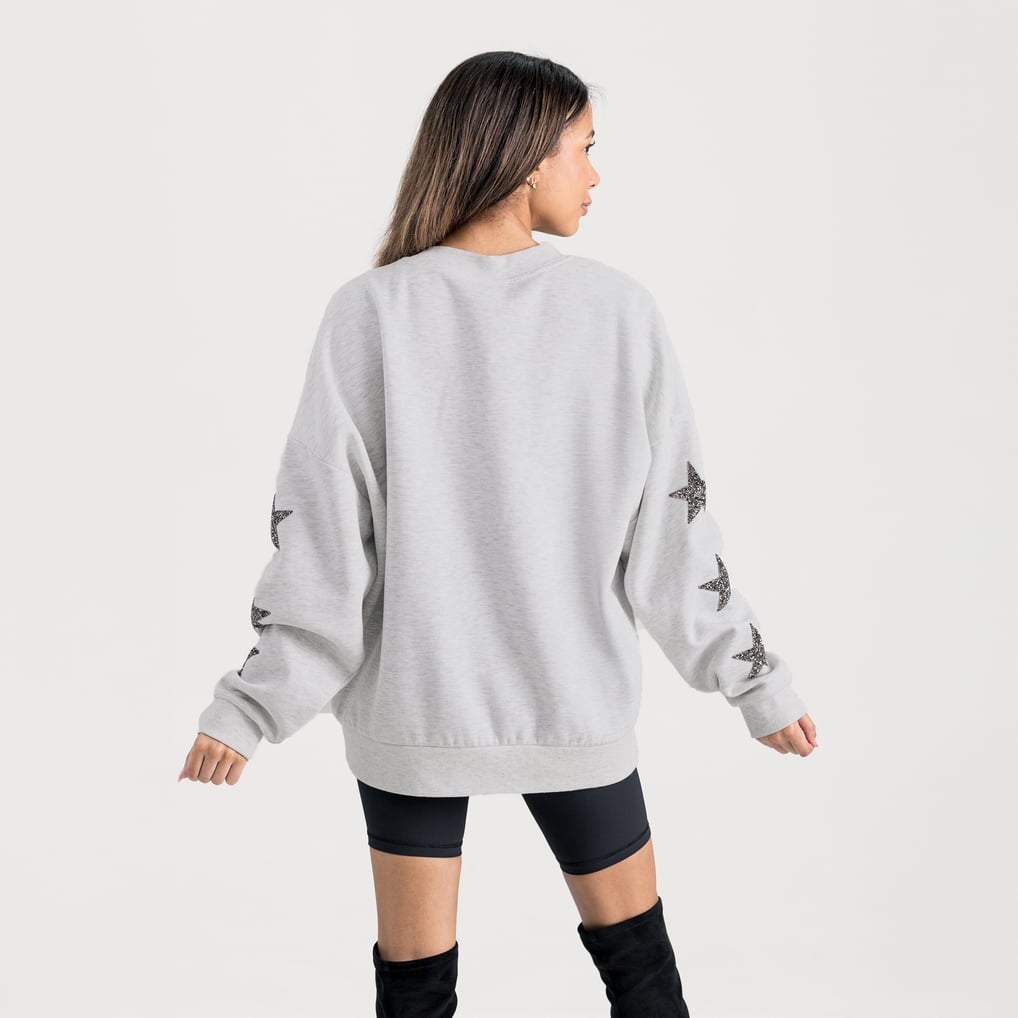 Nevada Wolf Pack Gameday Couture Women's Oversized Pennant Pride Rhinestone Star Sleeve Sweatshirt - Ash