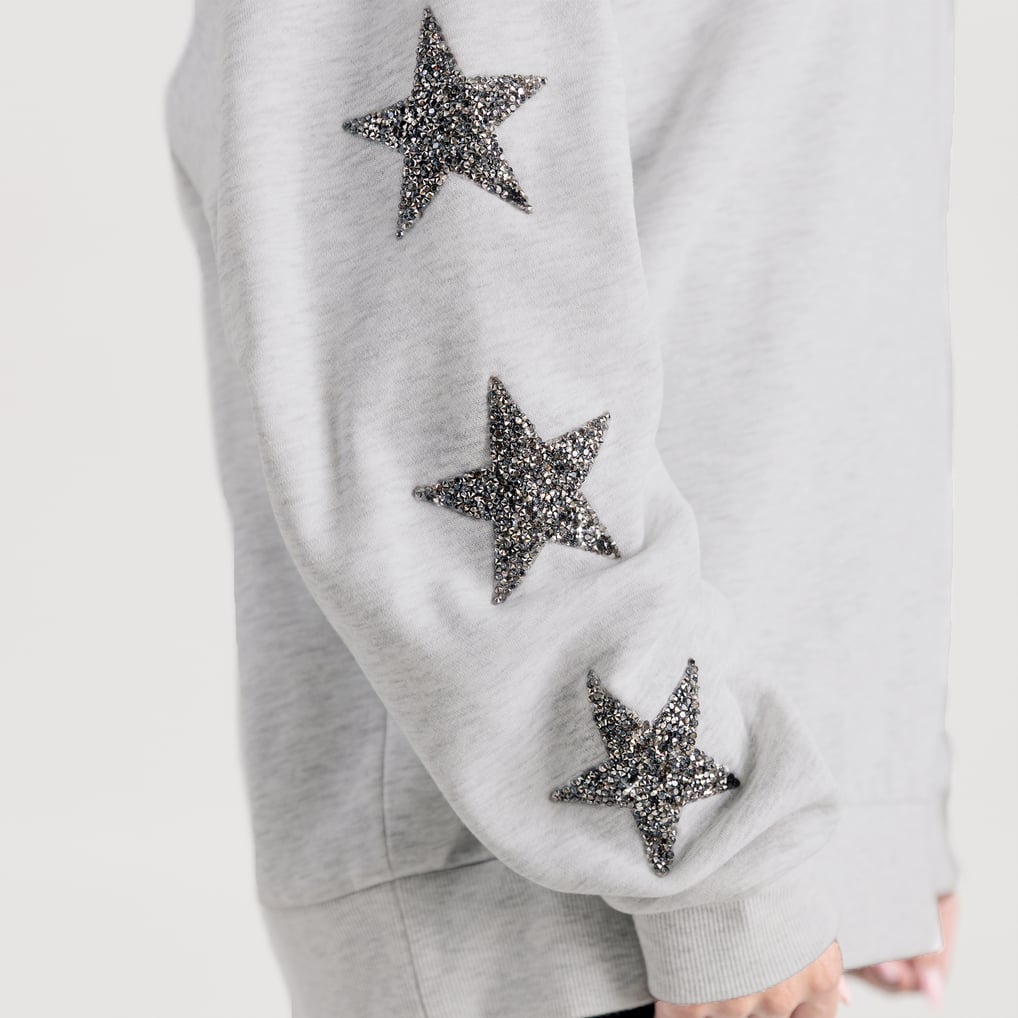 Nevada Wolf Pack Gameday Couture Women's Oversized Pennant Pride Rhinestone Star Sleeve Sweatshirt - Ash