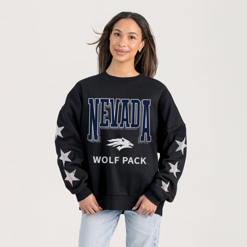  Nevada Wolf Pack Gameday Couture Women's Pure Victory Relaxed Rhinestone Pullover Sweatshirt - Black