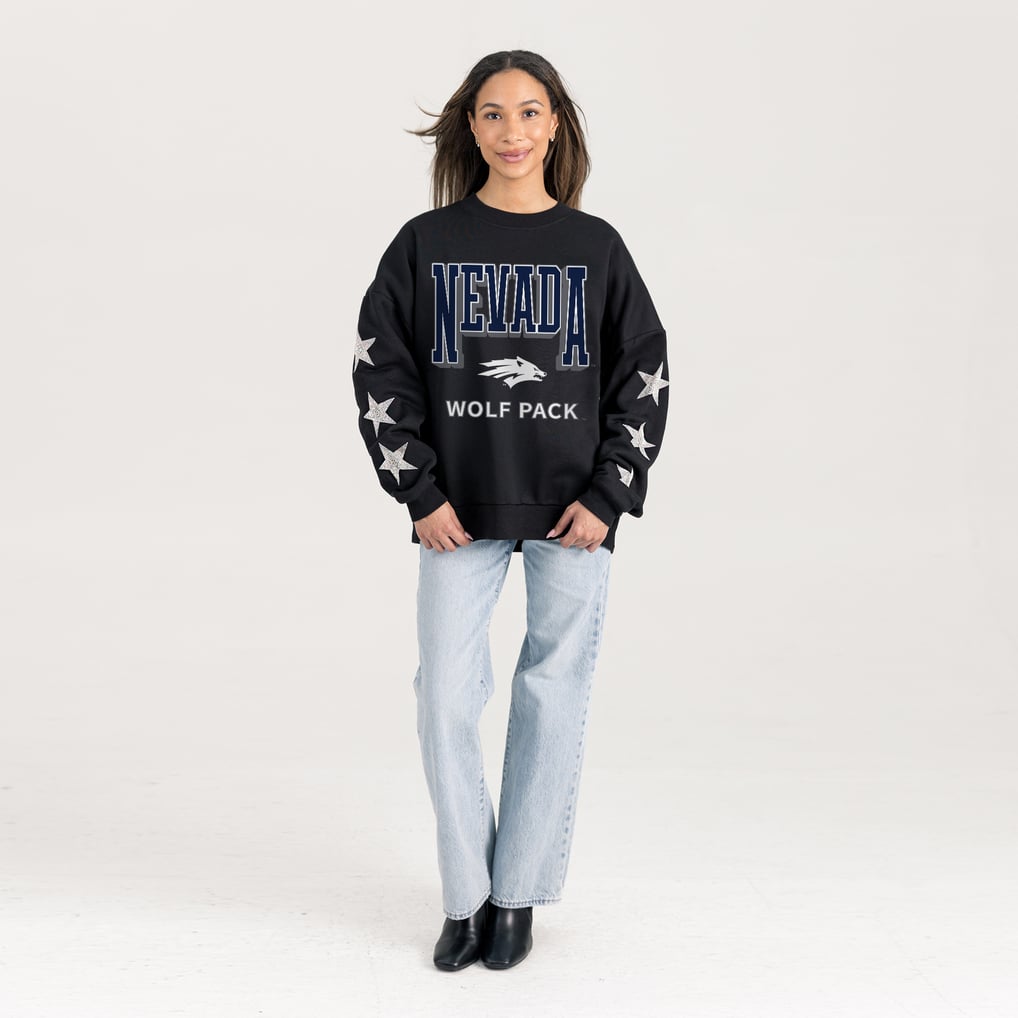  Nevada Wolf Pack Gameday Couture Women's Pure Victory Relaxed Rhinestone Pullover Sweatshirt - Black