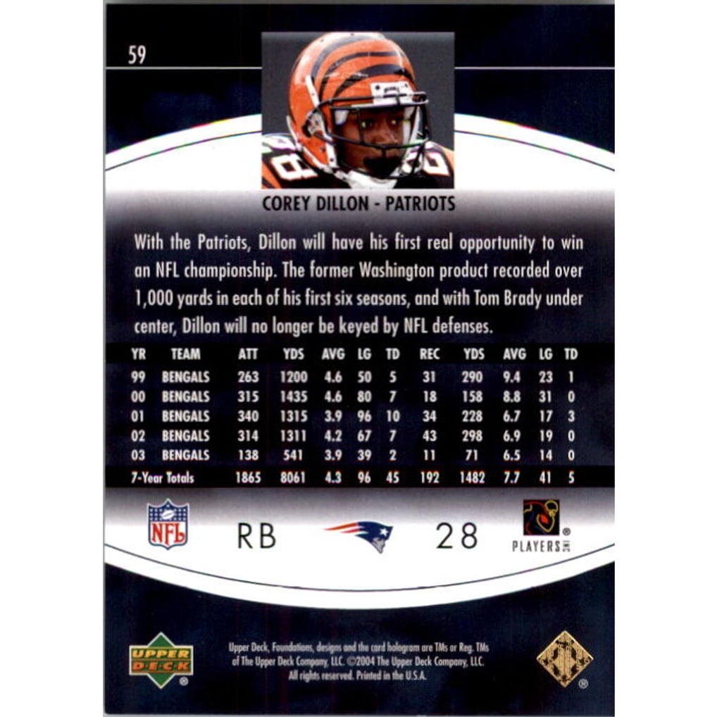 2004 Upper Deck Foundations Exclusive Rainbow Silver #59 Corey Dillon