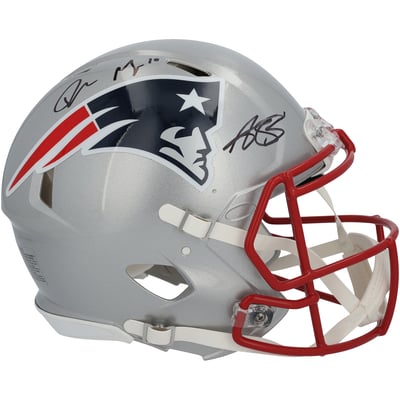 A.J. Brown & Drake Maye New England Patriots Autographed Fanatics Authentic Riddell Speed Authentic Helmet