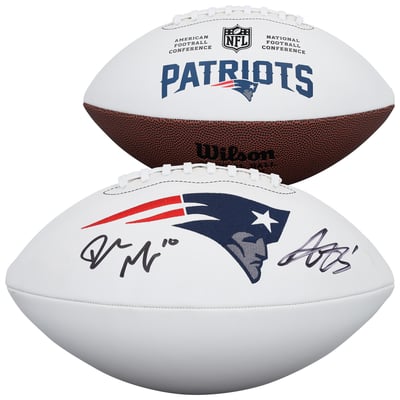 A.J. Brown & Drake Maye New England Patriots Autographed Fanatics Authentic Wilson White Panel Football