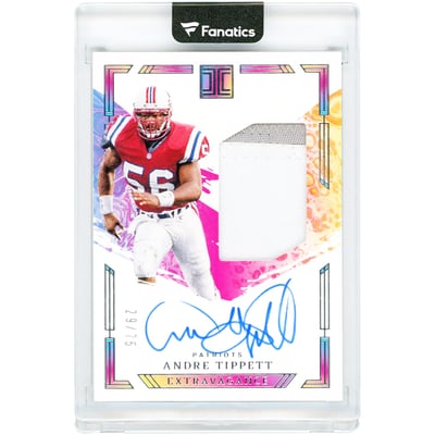 Andre Tippett New England Patriots Autographed 2024 Panini Impeccable Extravagance Dual-Color Jersey Relic #EPA-ATT #29/75 Card