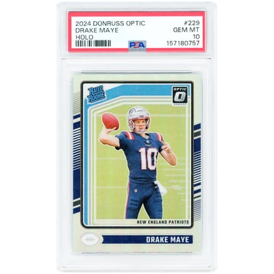 Drake Maye New England Patriots 2024 Panini Donruss Optic Rated Rookie Holo Prizm #229 PSA Authenticated 10 Rookie Card