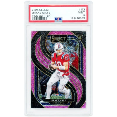 Drake Maye New England Patriots 2024 Panini Select Pink Glitter Prizm #113 #4/15 PSA Authenticated 9 Rookie Card