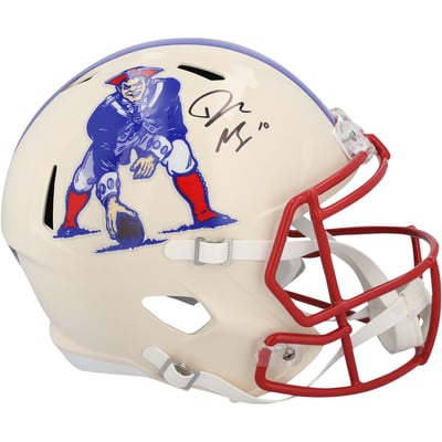 Drake Maye New England Patriots Autographed Fanatics Authentic Riddell Retro Speed Replica Helmet