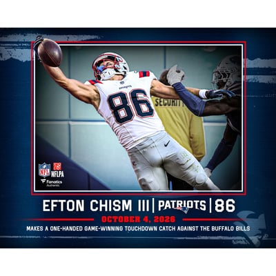 Efton Chism III New England Patriots Unsigned Fanatics Authentic 2026 NFL Week 4 One-Handed Touchdown Catch vs. Buffalo Bills Photograph