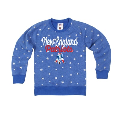  New England Patriots Wes & Willy Girls Youth Shimmer Star Sweatshirt - Royal