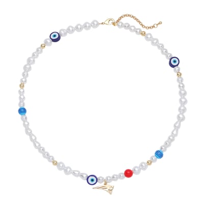 New England Patriots LUV AJ Pearl Bead Logo Necklace