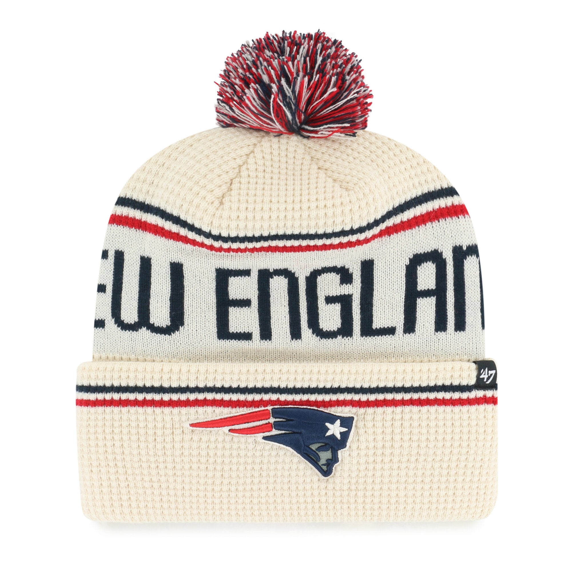 Men's '47 Natural New England Patriots Quattrle Cuffed Knit Hat with Pom