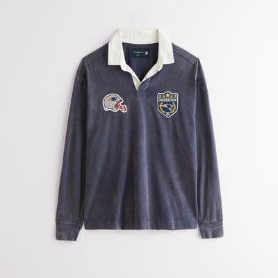  New England Patriots Abercrombie & Fitch Heavyweight Knit Rugby Shirt - Blue
