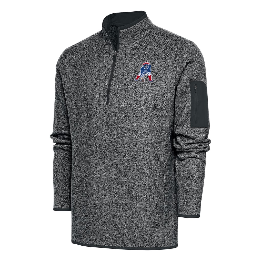 New England Patriots Antigua Throwback Fortune Quarter-Zip Pullover Jacket - Heather Charcoal