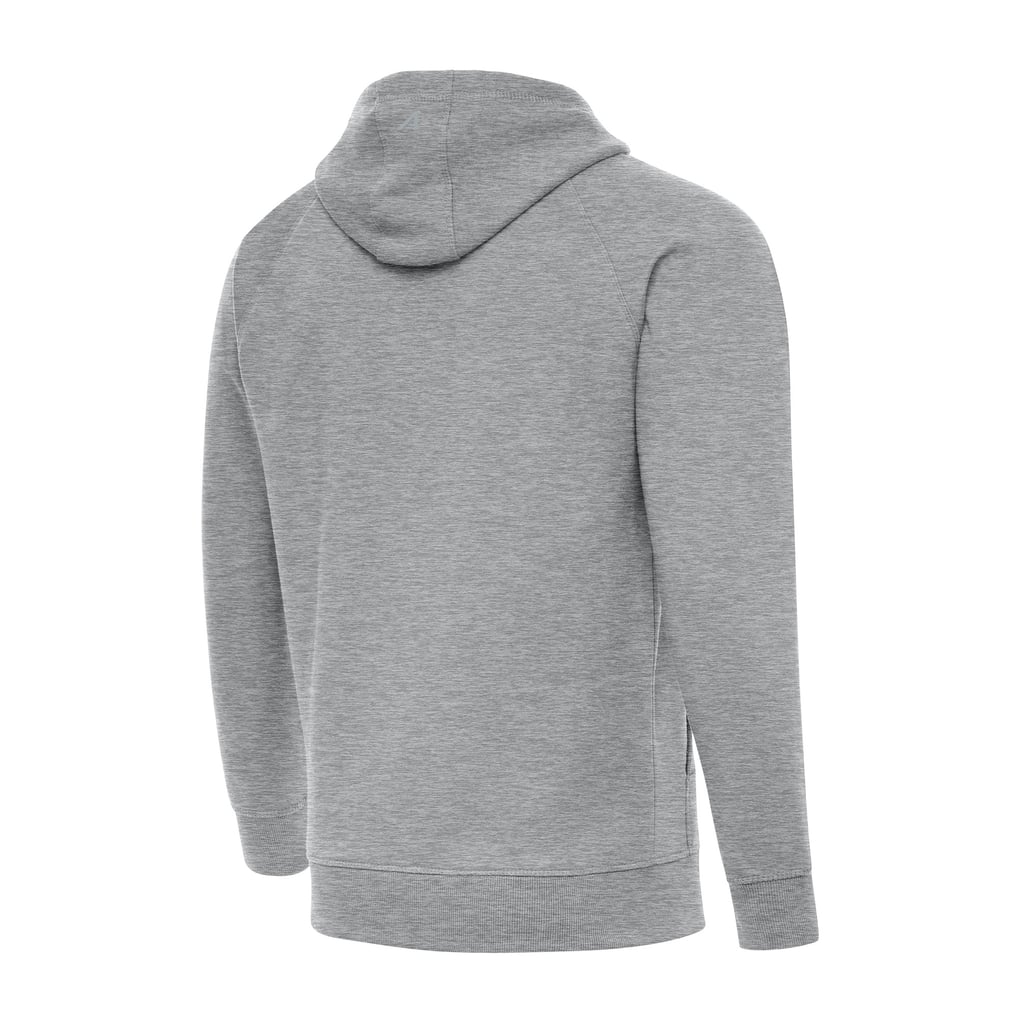 Antigua New England Patriots Heather Gray Woodland Camo Victory Hoodie