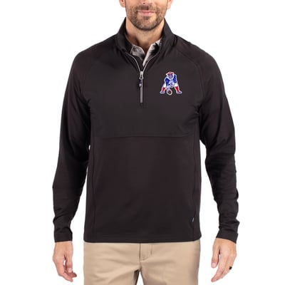 New England Patriots Cutter & Buck Adapt Eco Knit Hybrid Recycled Quarter-Zip Throwback Pullover Top - Black
