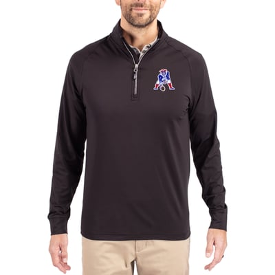 New England Patriots Cutter & Buck Adapt Eco Knit Stretch Recycled Quarter-Zip Throwback Pullover Top - Black