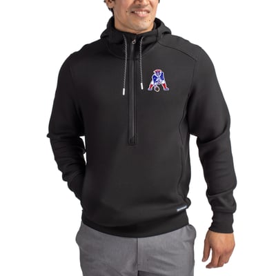 New England Patriots Cutter & Buck Throwback Roam Eco Half-Zip Recycled Pullover Hoodie - Black