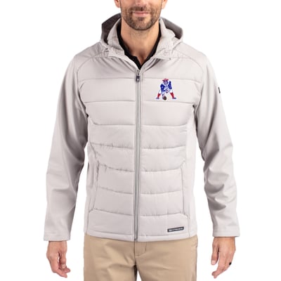 New England Patriots Cutter & Buck Throwback Evoke Hybrid Eco Softshell Recycled Full-Zip Hoodie Jacket - Gray