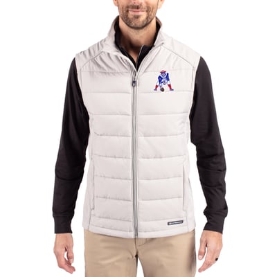 New England Patriots Cutter & Buck Throwback Evoke Hybrid Eco Softshell Recycled Full-Zip Vest - Gray