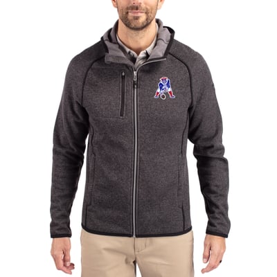  New England Patriots Cutter & Buck Throwback Mainsail Sweater-Knit Full-Zip Hoodie - Heather Charcoal