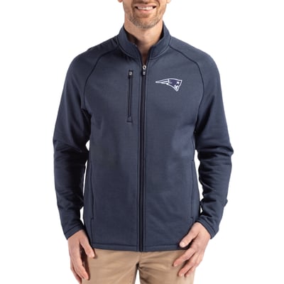 New England Patriots Cutter & Buck Peshastin Eco Fleece Recycled Raglan Tri-Blend Full-Zip Jacket -  Heather Navy