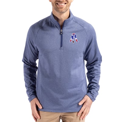 New England Patriots Cutter & Buck Peshastin Eco Fleece Tri-Blend Raglan Recycled Quarter-Zip Jacket -  Heather Royal
