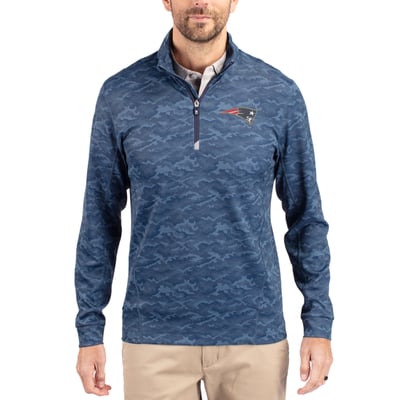 New England Patriots Cutter & Buck   Traverse Camo Print Stretch Quarter-Zip Top - Navy