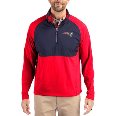 New England Patriots Cutter & Buck Adapt Eco Knit Hybrid Recycled Quarter-Zip Raglan Jacket - Navy/Red