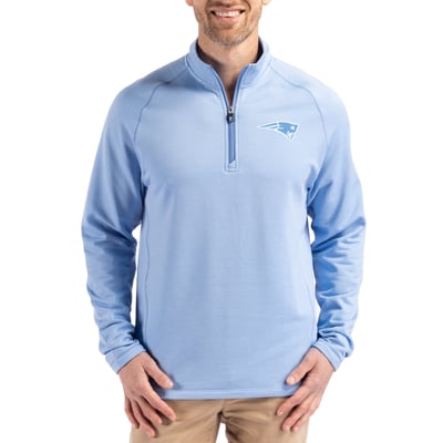New England Patriots Cutter & Buck Peshastin Eco Fleece Recycled Raglan Quarter-Zip Top - Powder Blue