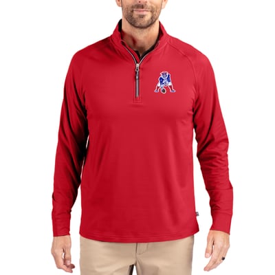 New England Patriots Cutter & Buck Adapt Eco Knit Stretch Recycled Quarter-Zip Throwback Pullover Top - Red