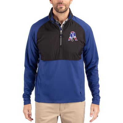 New England Patriots Cutter & Buck Adapt Eco Knit Hybrid Recycled Quarter-Zip Throwback Pullover Top - Royal/Black