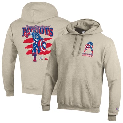  New England Patriots Disney x Champion Powerblend Fullback Hoodie - Oatmeal