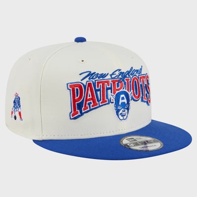 New England Patriots Disney x New Era Captain America 9FIFTY Snapback Hat - Cream/Royal