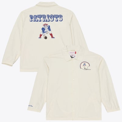  New England Patriots Mitchell & Ness Retro Roots Full-Snap Coaches Jacket - Cream