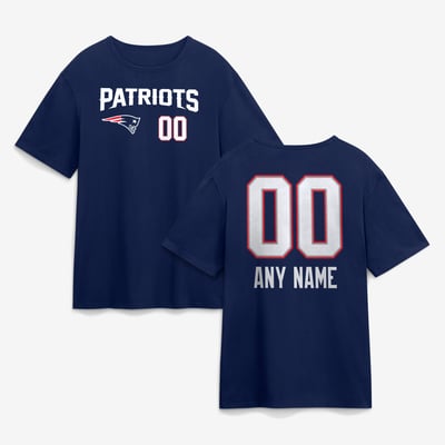 New England Patriots  Touchdown Wordmark Personalized Name & Number T-Shirt - Navy