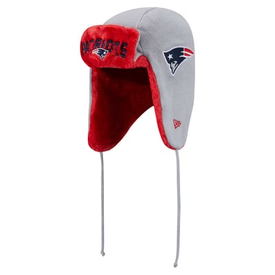 New England Patriots New Era Helmet Head Trapper Knit Hat - Gray
