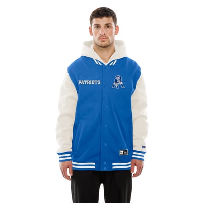 New England Patriots New Era Full-Snap Fleece Hooded Jacket - Royal/Cream