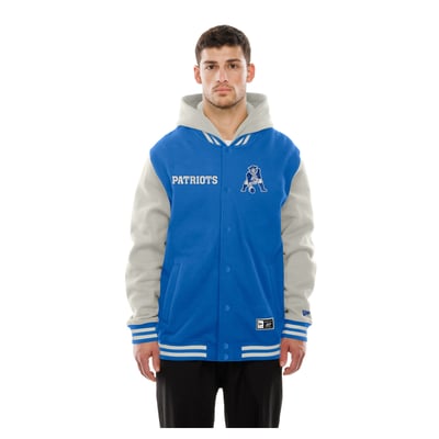  New England Patriots New Era Full-Snap Fleece Hooded Jacket - Royal/Gray