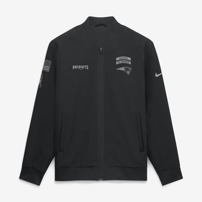  New England Patriots Nike 2026 Salute to Service Sideline Full-Zip Bomber Jacket - Black