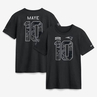 Drake Maye New England Patriots Nike 2026 Salute to Service Name & Number T-Shirt - Black