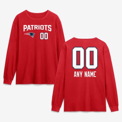 New England Patriots  Touchdown Wordmark Personalized Name & Number Long Sleeve T-Shirt - Red