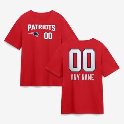 New England Patriots  Touchdown Wordmark Personalized Name & Number T-Shirt - Red